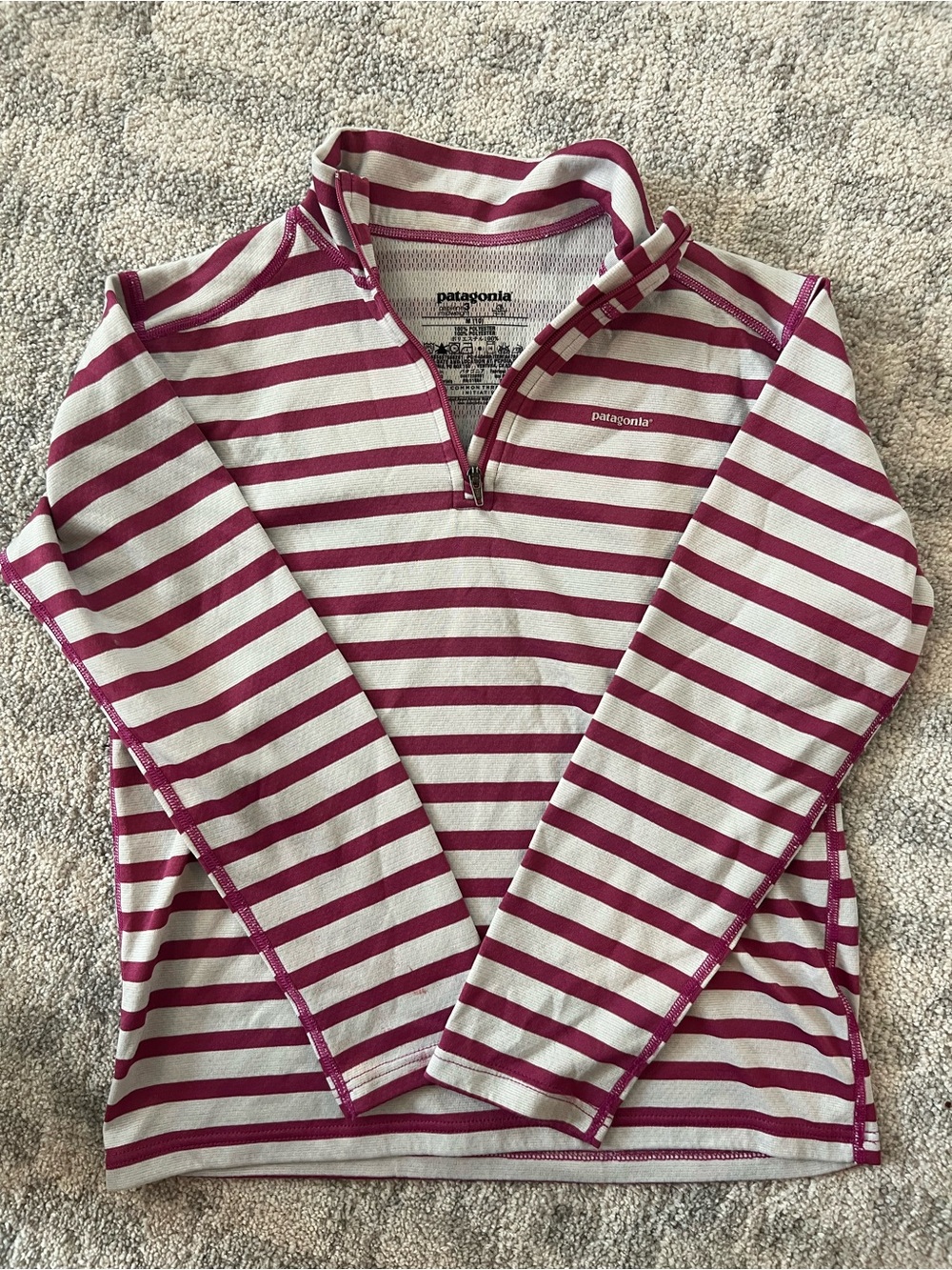 Patagonia Striped Half-Zip Pullover - Magenta & Cream